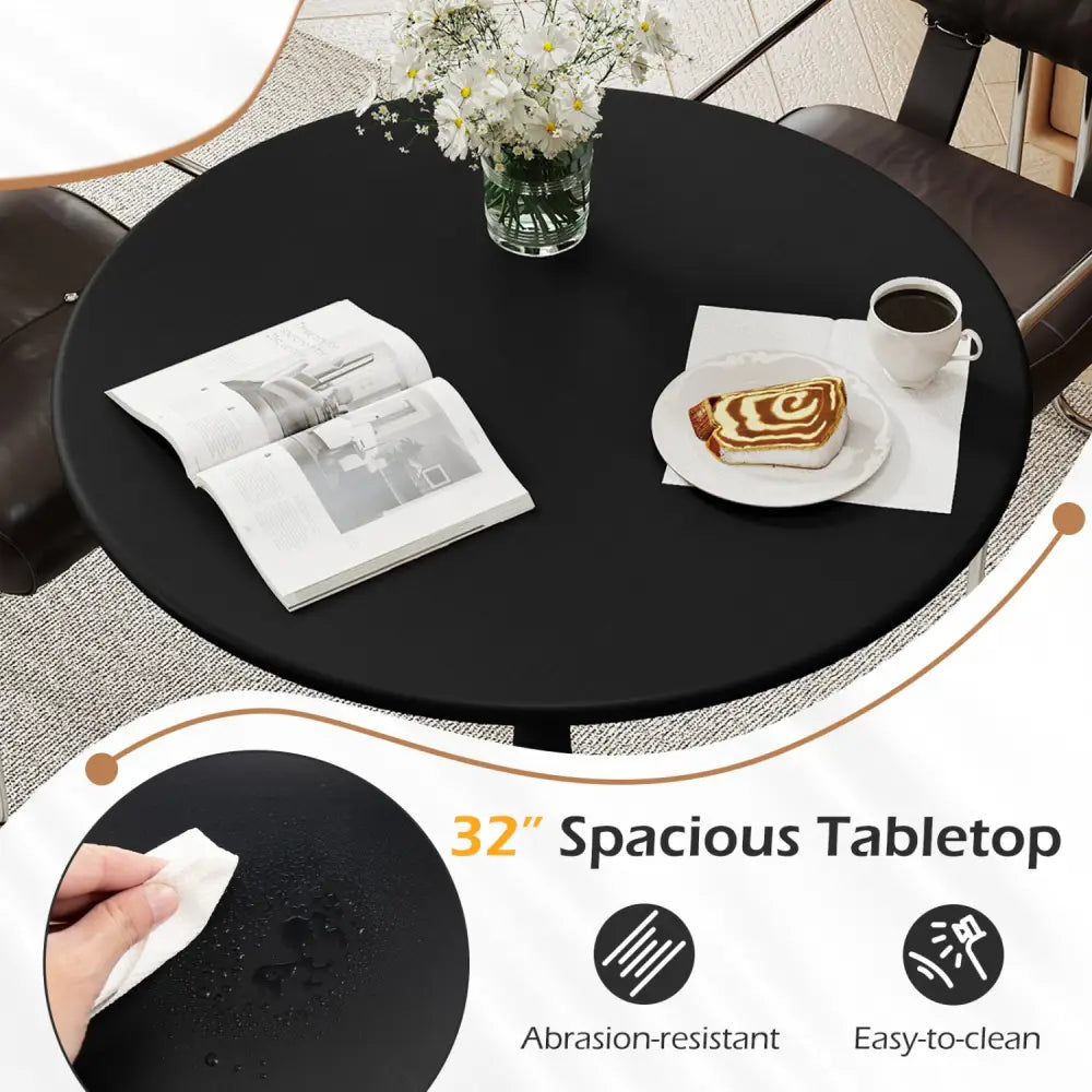 31.5 Inch Round Dining Table with Anti-Slip PP Ring-Black - Black - Bar Tables