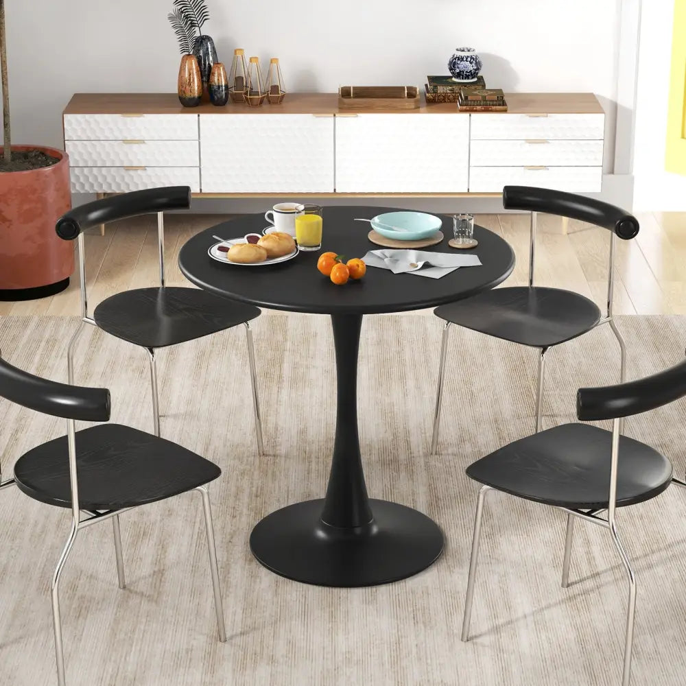 31.5 Inch Round Dining Table with Anti-Slip PP Ring-Black Costway
