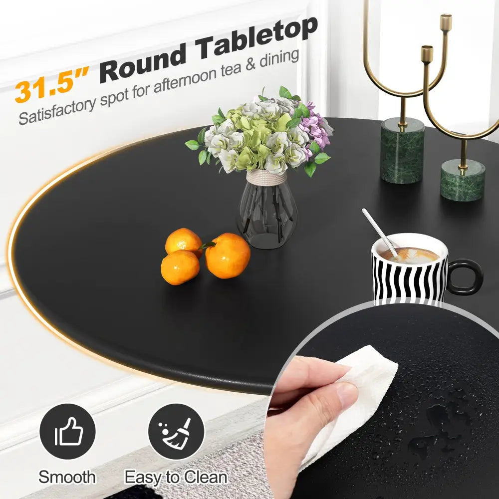 31.5 Inch Round Dining Table with Anti-Slip PP Ring-Black Costway