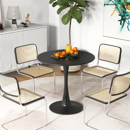 31.5 Inch Round Dining Table with Anti-Slip PP Ring-Black Costway