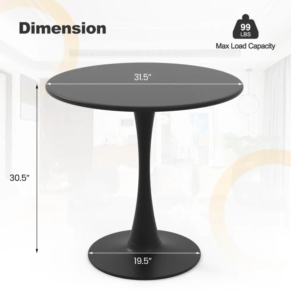 31.5 Inch Round Dining Table with Anti-Slip PP Ring-Black - Black - Bar Tables