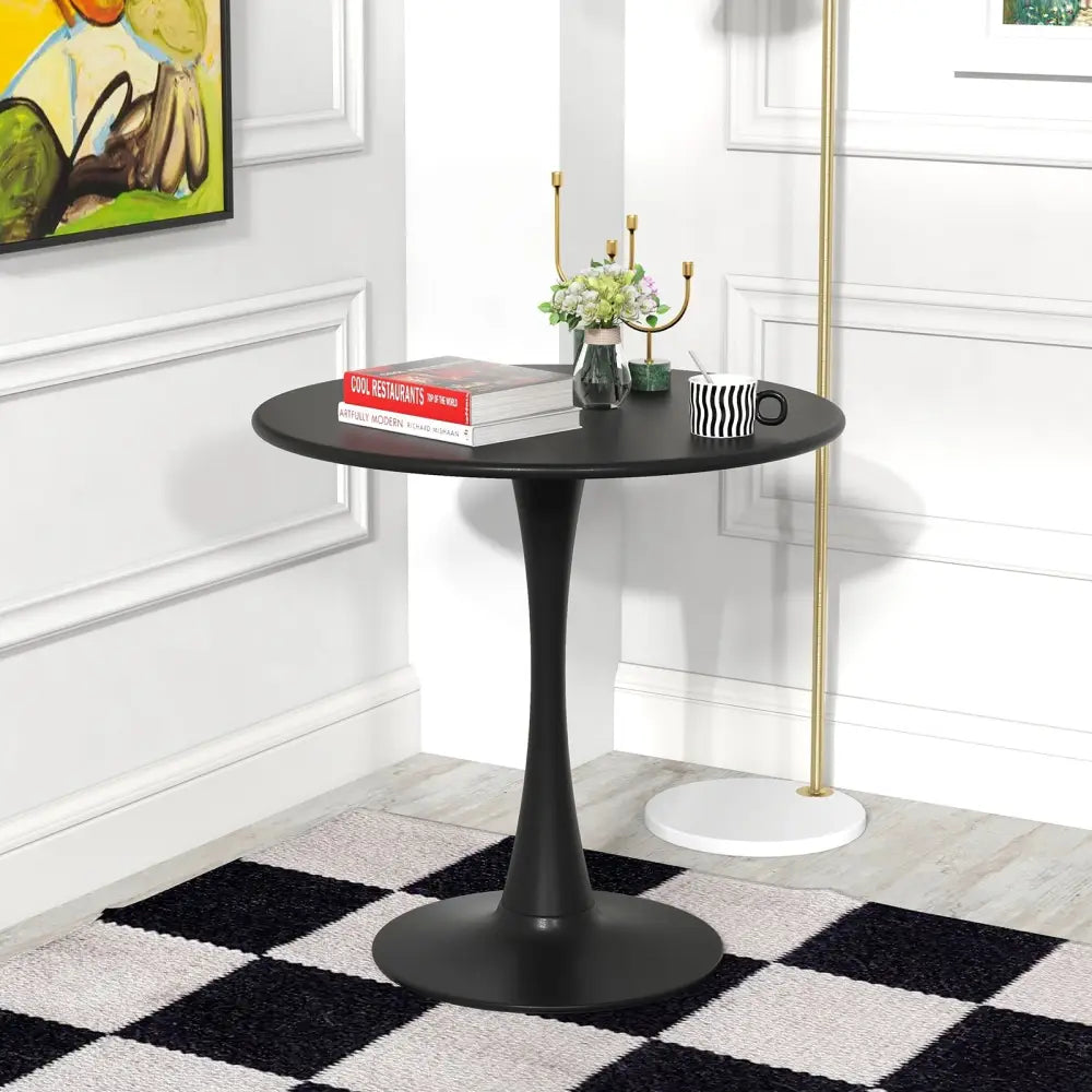 31.5 Inch Round Dining Table with Anti-Slip PP Ring-Black Costway
