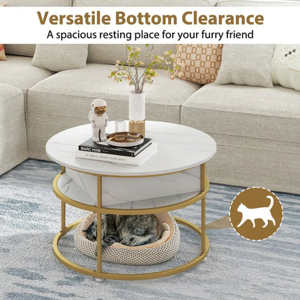 31.5 Inch Round Lift Top Coffee Table with Hidden Compartment and Side Shelves-White Costway