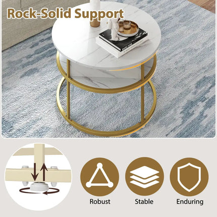 31.5 Inch Round Lift Top Coffee Table with Hidden Compartment and Side Shelves-White Costway