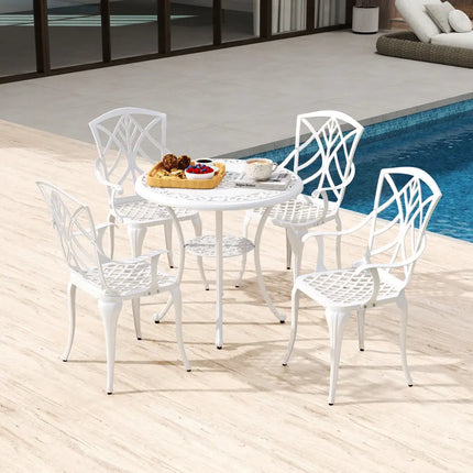 31.5 Inch Round Patio Dining Table for 4 Cast Aluminum with 2-Inch Umbrella Hole - White - Patio Dining Tables