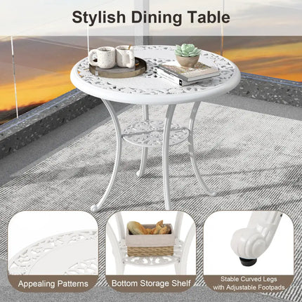 31.5 Inch Round Patio Dining Table for 4 Cast Aluminum with 2-Inch Umbrella Hole - White - Patio Dining Tables