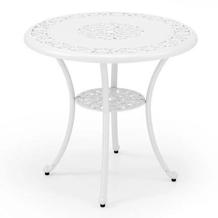 31.5 Inch Round Patio Dining Table for 4 Cast Aluminum with 2-Inch Umbrella Hole - White - Patio Dining Tables