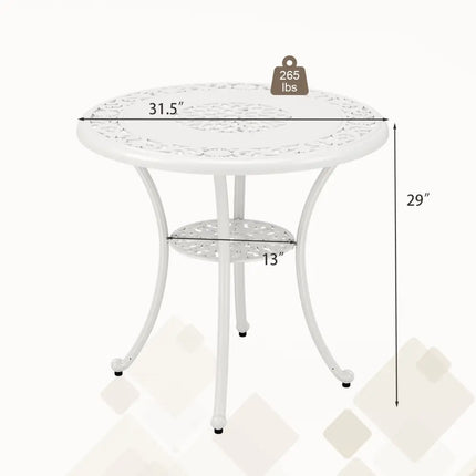31.5 Inch Round Patio Dining Table for 4 Cast Aluminum with 2-Inch Umbrella Hole - White - Patio Dining Tables