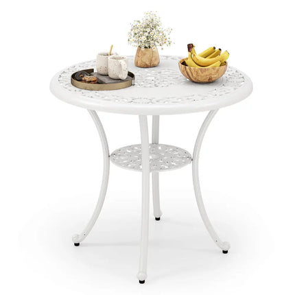 31.5 Inch Round Patio Dining Table for 4 Cast Aluminum with 2-Inch Umbrella Hole - White - Patio Dining Tables