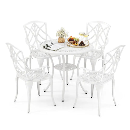 31.5 Inch Round Patio Dining Table for 4 Cast Aluminum with 2-Inch Umbrella Hole - White - Patio Dining Tables