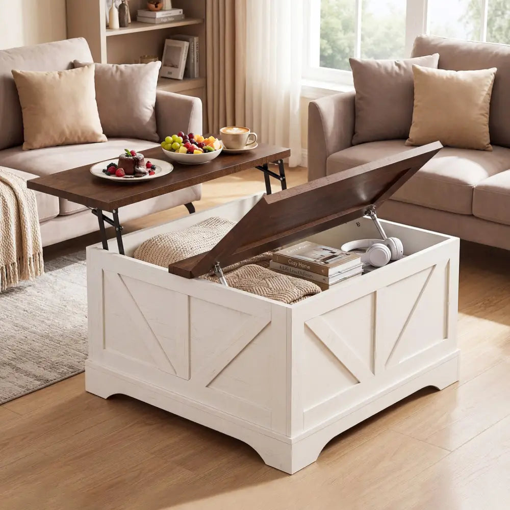 31.5 Inch Square Coffee Table with Lifting Tabletop and Hidden Compartment-Rustic Brown - Rustic Brown - Coffee Tables