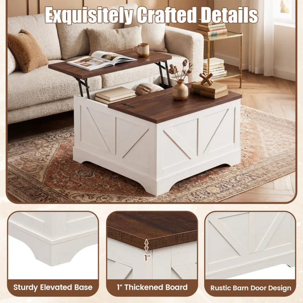 31.5 Inch Square Coffee Table with Lifting Tabletop and Hidden Compartment-Rustic Brown - Rustic Brown - Coffee Tables