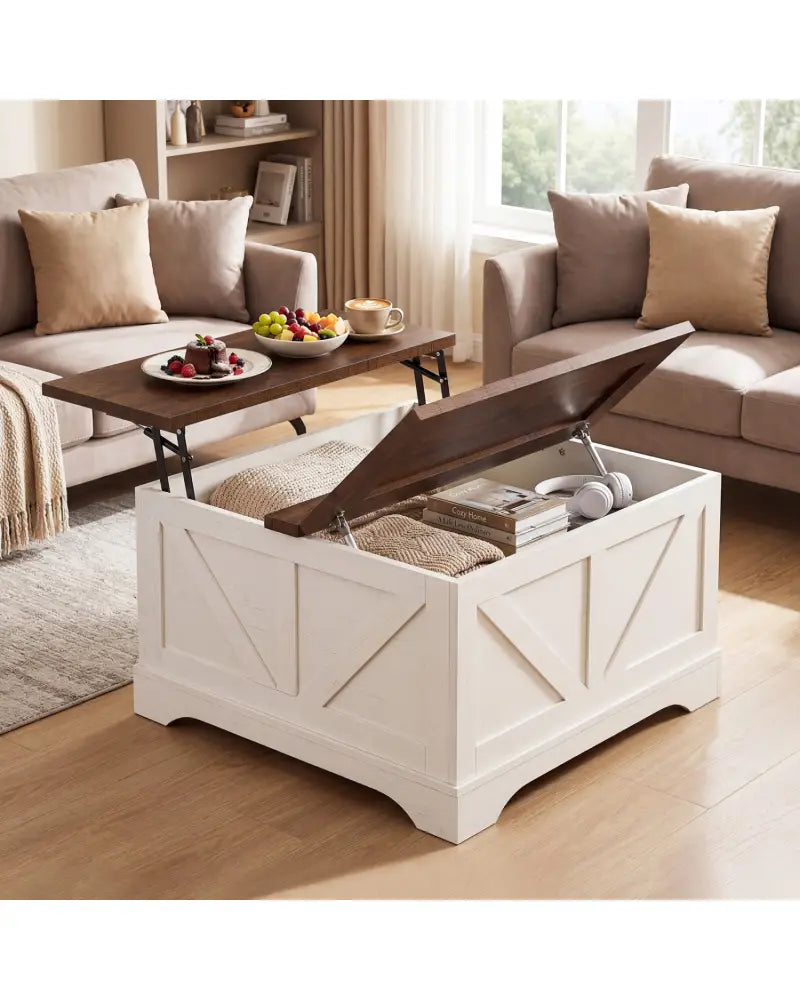 31.5 Inch Square Coffee Table with Lifting Tabletop and Hidden Compartment-Rustic Brown - Rustic Brown - Coffee Tables