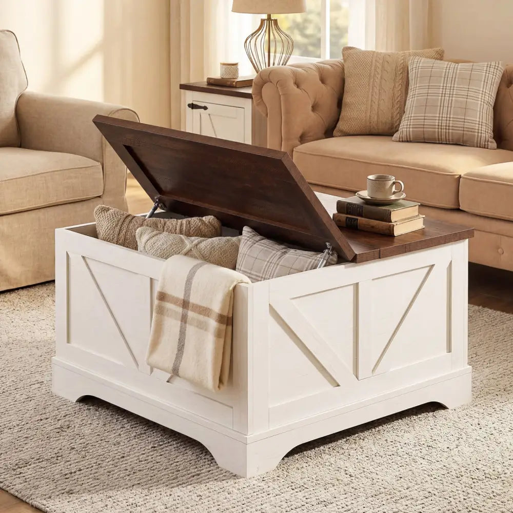 31.5 Inch Square Coffee Table with Lifting Tabletop and Hidden Compartment-Rustic Brown - Rustic Brown - Coffee Tables