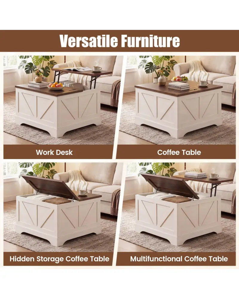 31.5 Inch Square Coffee Table with Lifting Tabletop and Hidden Compartment-Rustic Brown - Rustic Brown - Coffee Tables