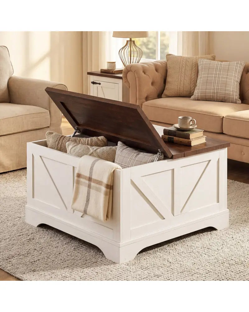 31.5 Inch Square Coffee Table with Lifting Tabletop and Hidden Compartment-Rustic Brown - Rustic Brown - Coffee Tables