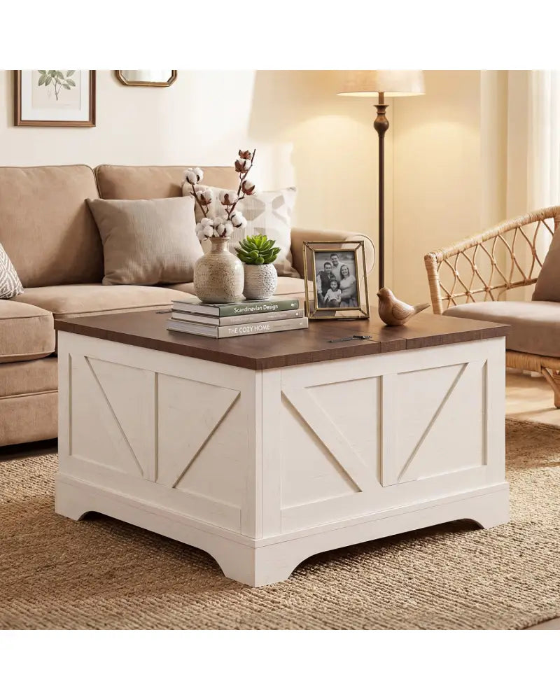 31.5 Inch Square Coffee Table with Lifting Tabletop and Hidden Compartment-Rustic Brown - Rustic Brown - Coffee Tables