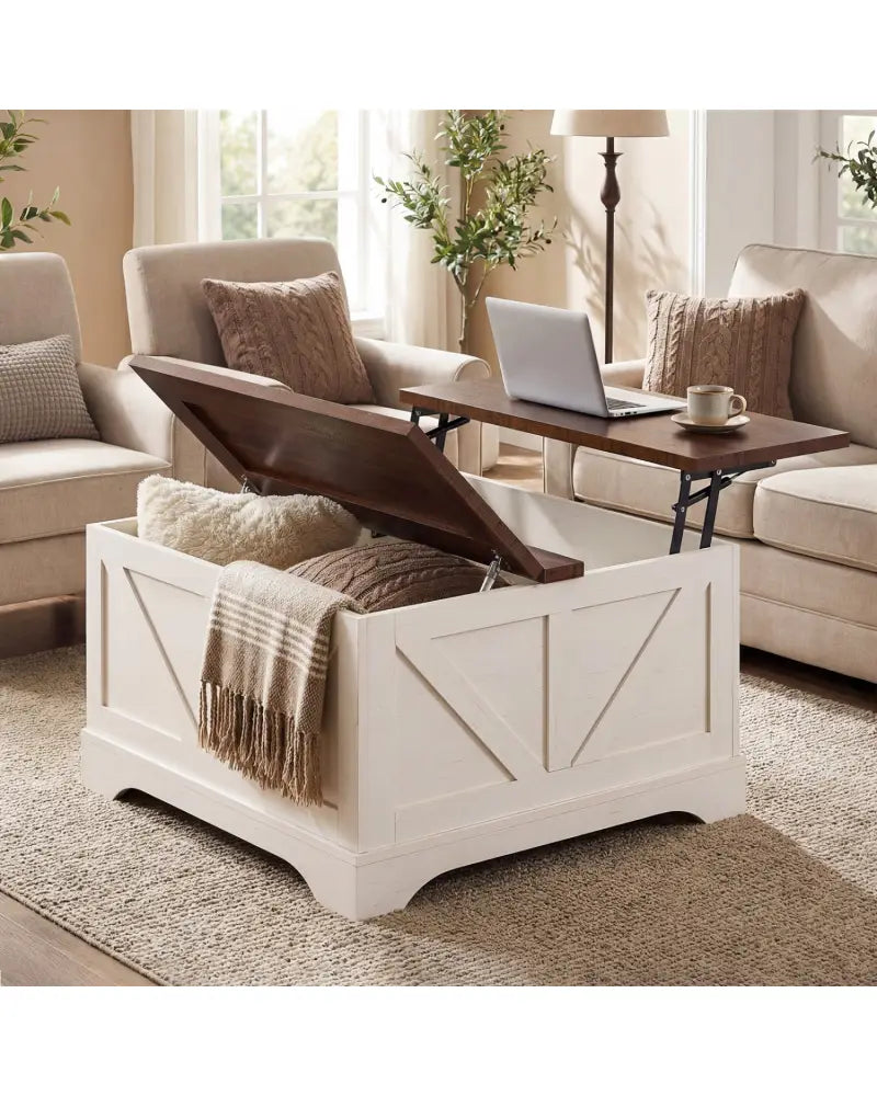 31.5 Inch Square Coffee Table with Lifting Tabletop and Hidden Compartment-Rustic Brown - Rustic Brown - Coffee Tables