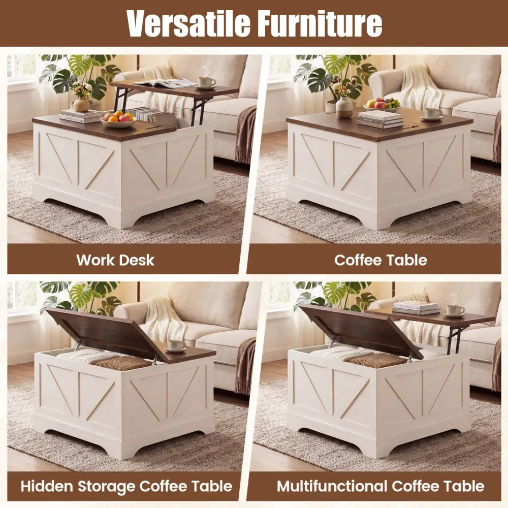 31.5 Inch Square Coffee Table with Lifting Tabletop and Hidden Compartment-Rustic Brown - Rustic Brown - Coffee Tables