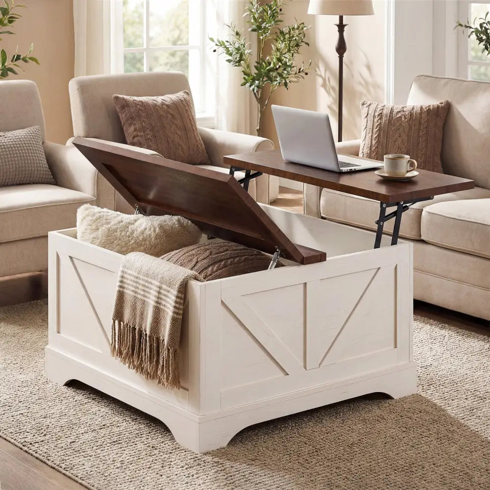 31.5 Inch Square Coffee Table with Lifting Tabletop and Hidden Compartment-Rustic Brown - Rustic Brown - Coffee Tables