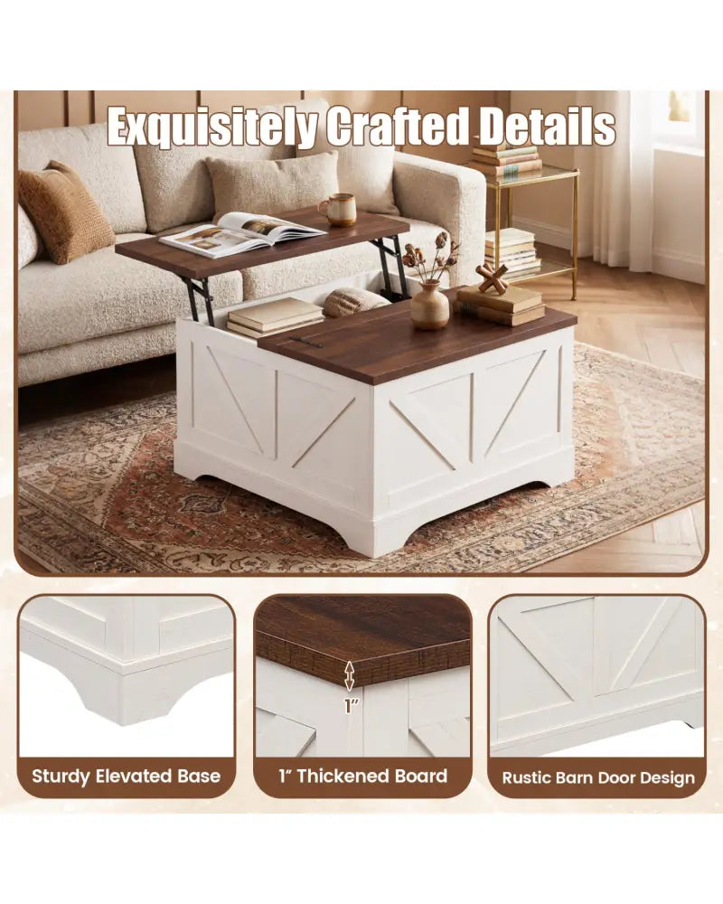 31.5 Inch Square Coffee Table with Lifting Tabletop and Hidden Compartment-Rustic Brown - Rustic Brown - Coffee Tables