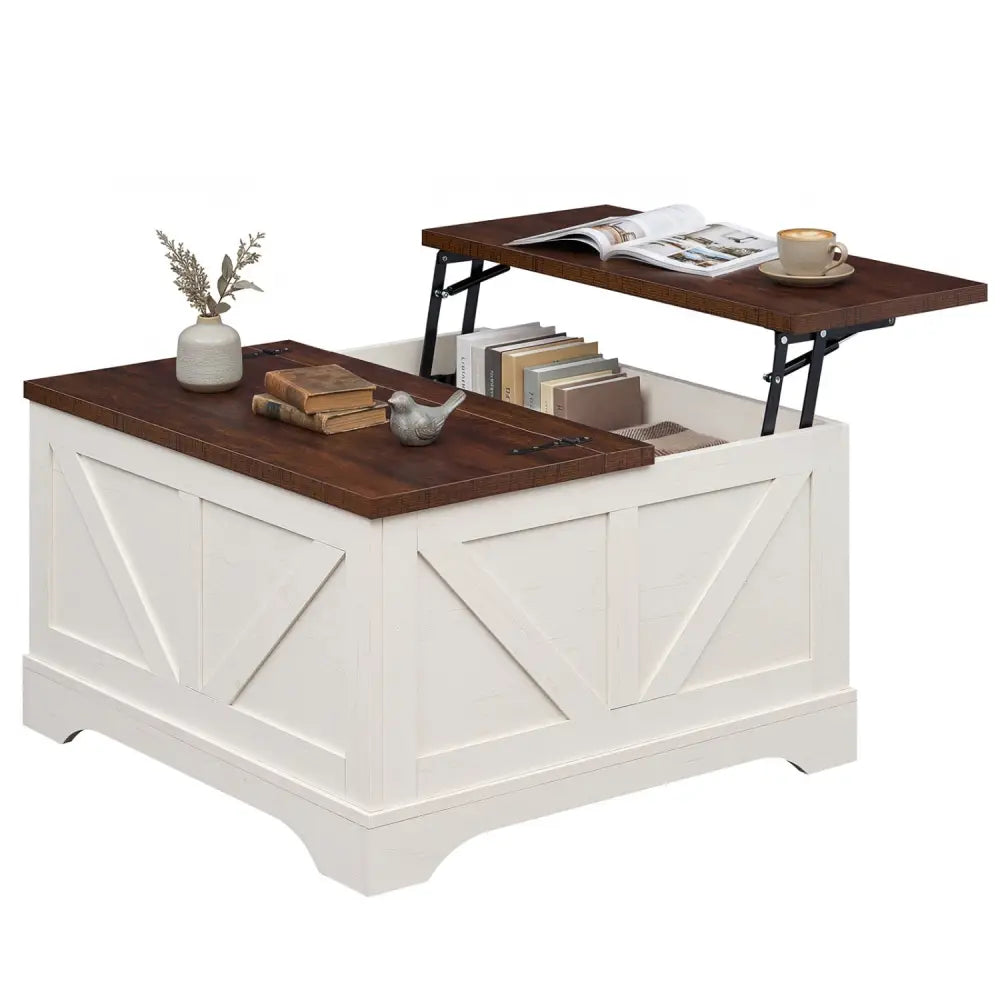 31.5 Inch Square Coffee Table with Lifting Tabletop and Hidden Compartment-Rustic Brown - Rustic Brown - Coffee Tables