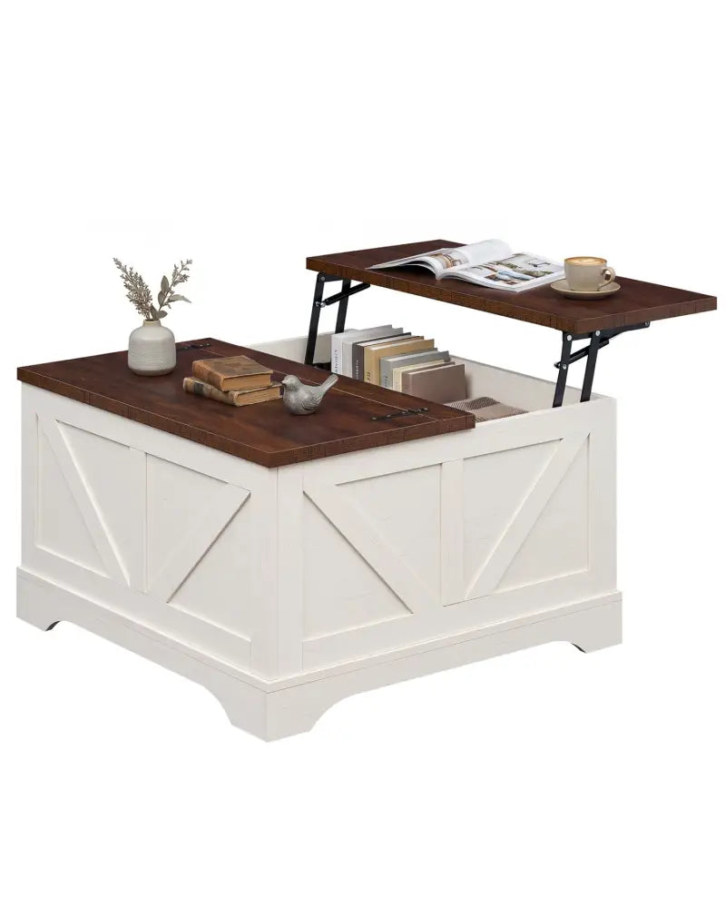 31.5 Inch Square Coffee Table with Lifting Tabletop and Hidden Compartment-Rustic Brown - Rustic Brown - Coffee Tables