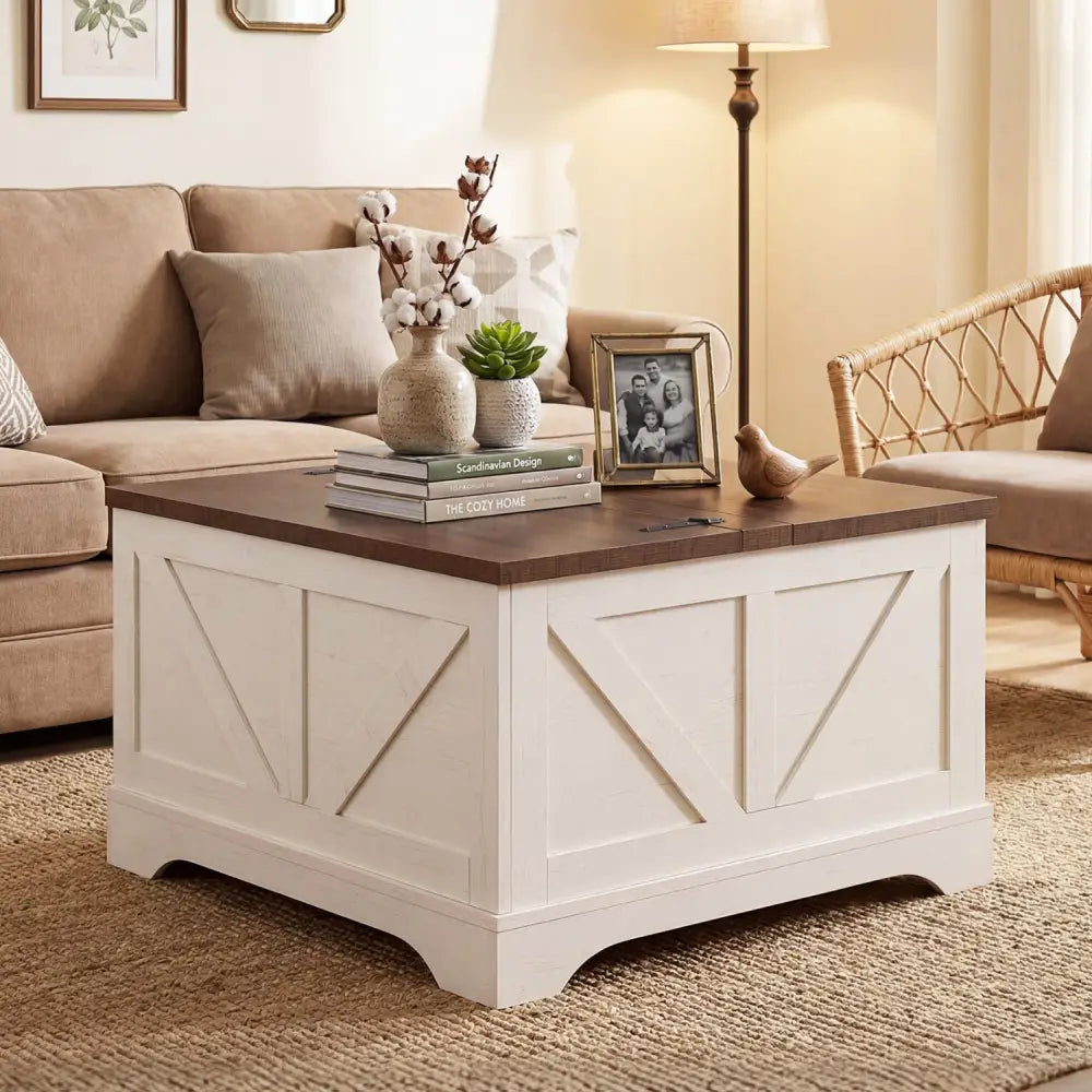31.5 Inch Square Coffee Table with Lifting Tabletop and Hidden Compartment-Rustic Brown - Rustic Brown - Coffee Tables