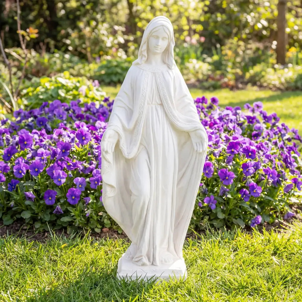 31.5 Inch Virgin Mary Statue with Aged Finish for Yard Patio-White - White - Outdoor Decor