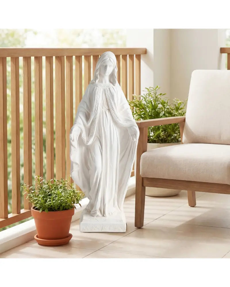 31.5 Inch Virgin Mary Statue with Aged Finish for Yard Patio-White - White - Outdoor Decor
