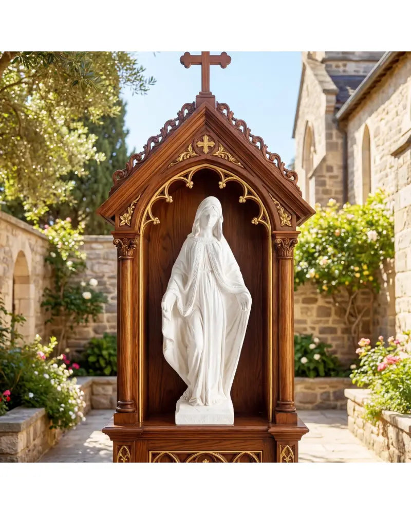 31.5 Inch Virgin Mary Statue with Aged Finish for Yard Patio-White - White - Outdoor Decor
