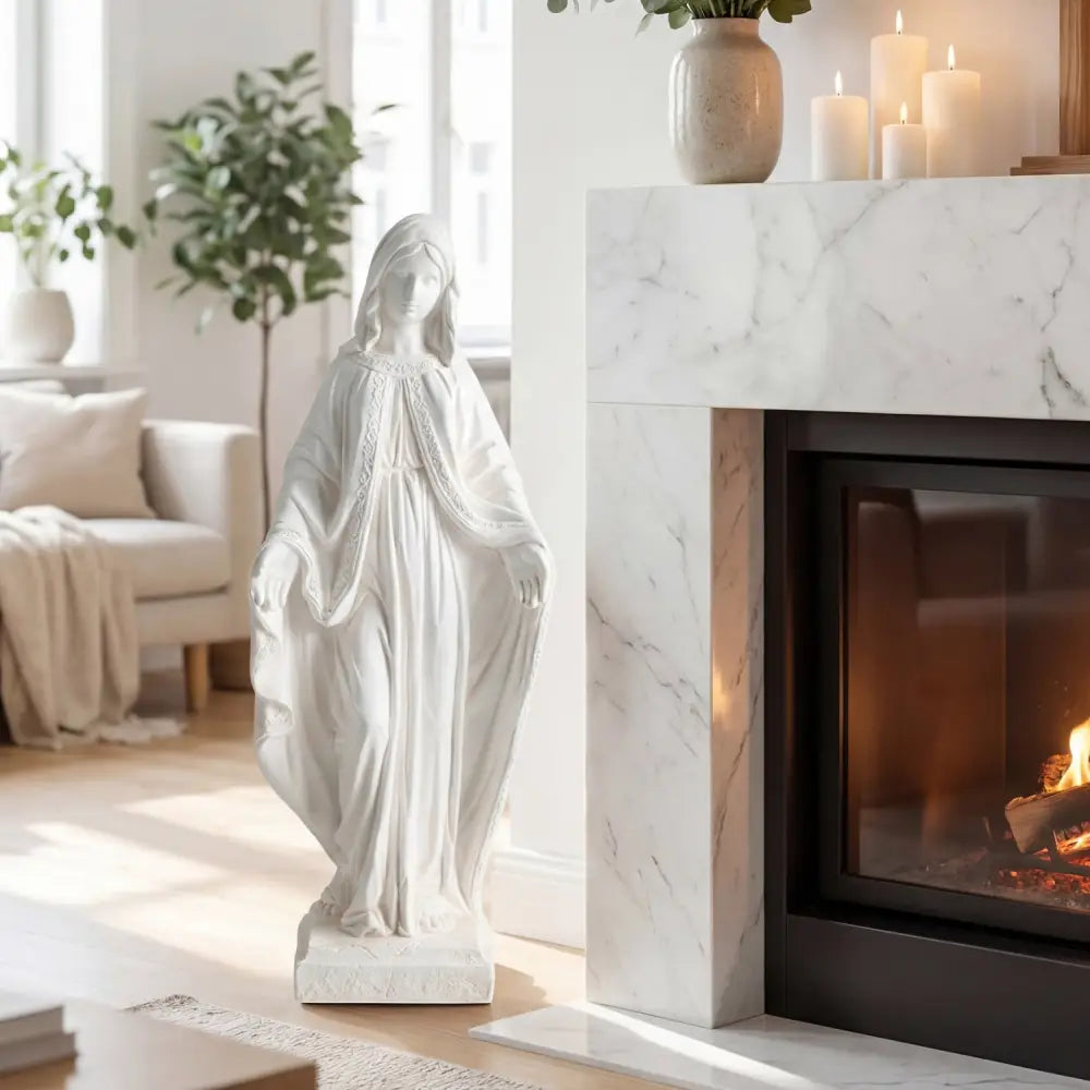 31.5 Inch Virgin Mary Statue with Aged Finish for Yard Patio-White - White - Outdoor Decor