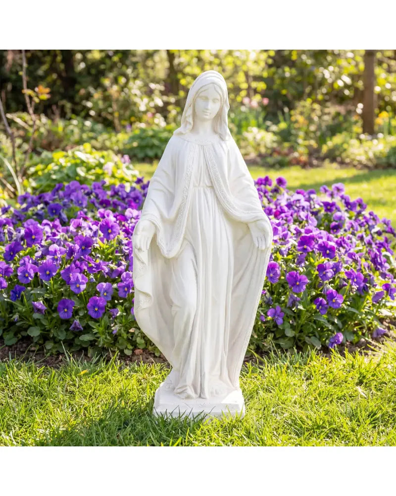 31.5 Inch Virgin Mary Statue with Aged Finish for Yard Patio-White - White - Outdoor Decor
