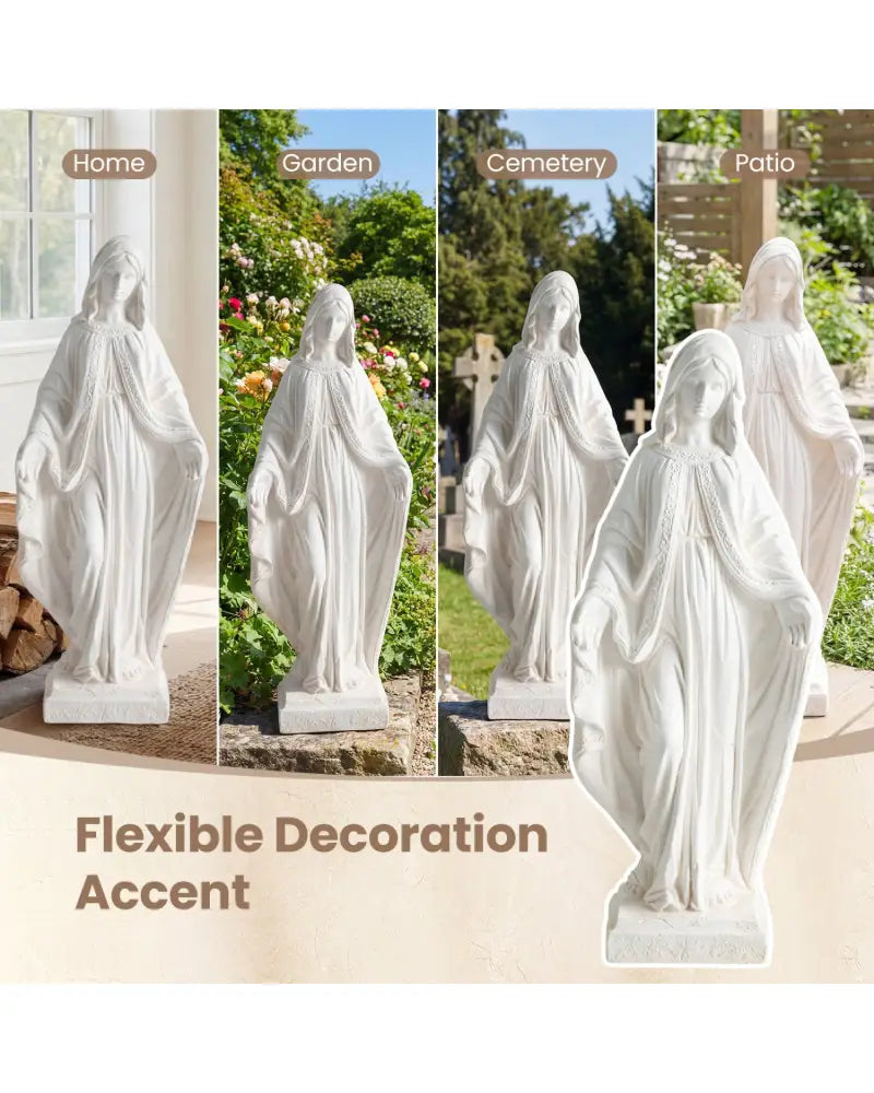 31.5 Inch Virgin Mary Statue with Aged Finish for Yard Patio-White - White - Outdoor Decor