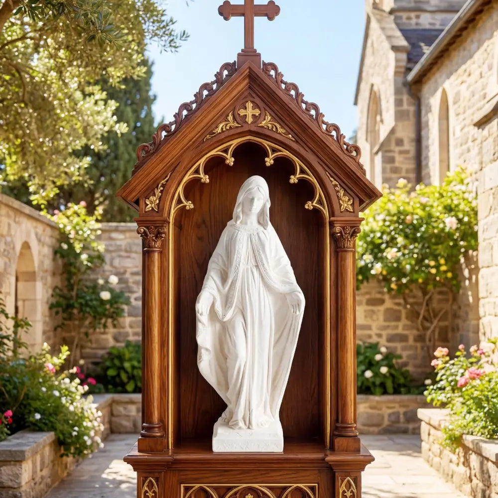 31.5 Inch Virgin Mary Statue with Aged Finish for Yard Patio-White - White - Outdoor Decor