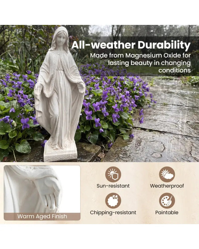 31.5 Inch Virgin Mary Statue with Aged Finish for Yard Patio-White - White - Outdoor Decor