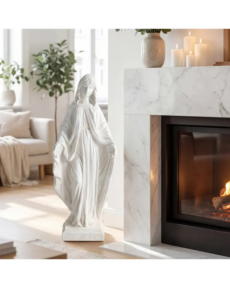 31.5 Inch Virgin Mary Statue with Aged Finish for Yard Patio-White - White - Outdoor Decor