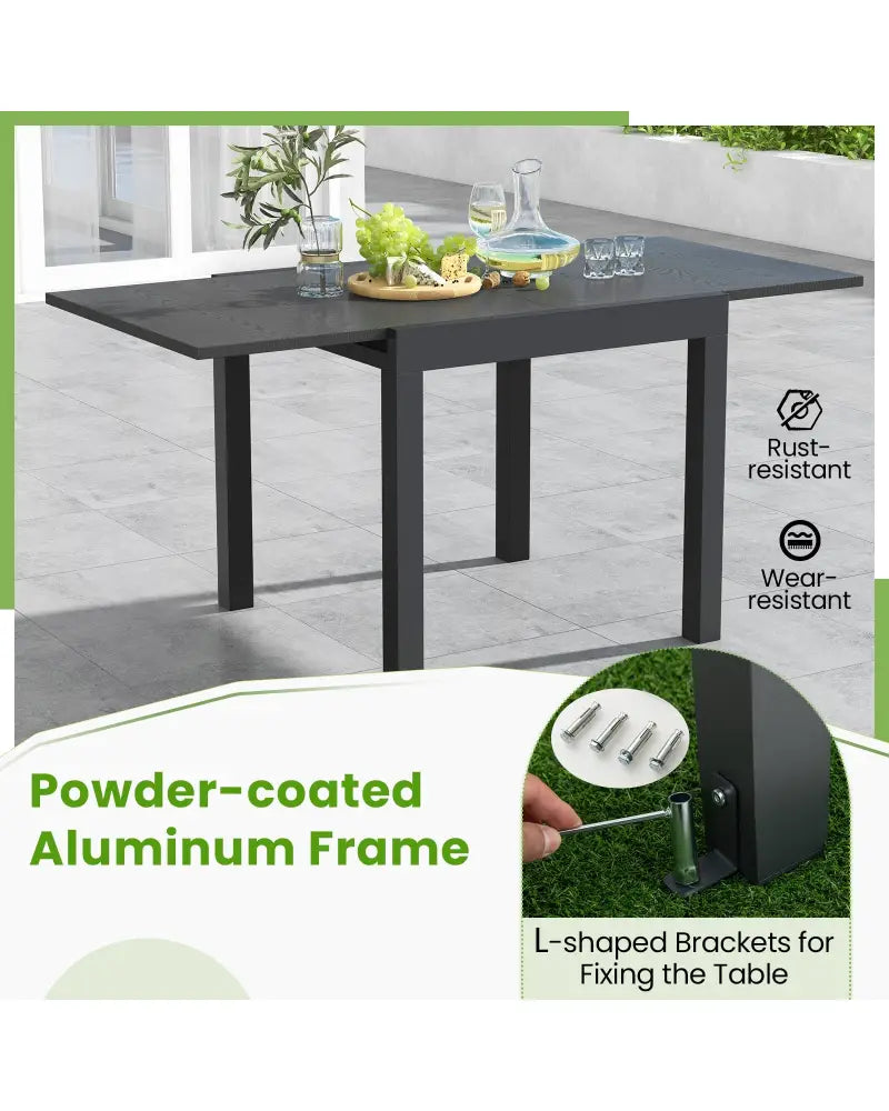 31.5 inches-63 inches Adjustable Patio Expandable Dining Table for 4-6 Person-Gray - Gray - Dining Tables
