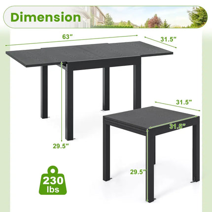 31.5 inches-63 inches Adjustable Patio Expandable Dining Table for 4-6 Person-Gray - Gray - Dining Tables