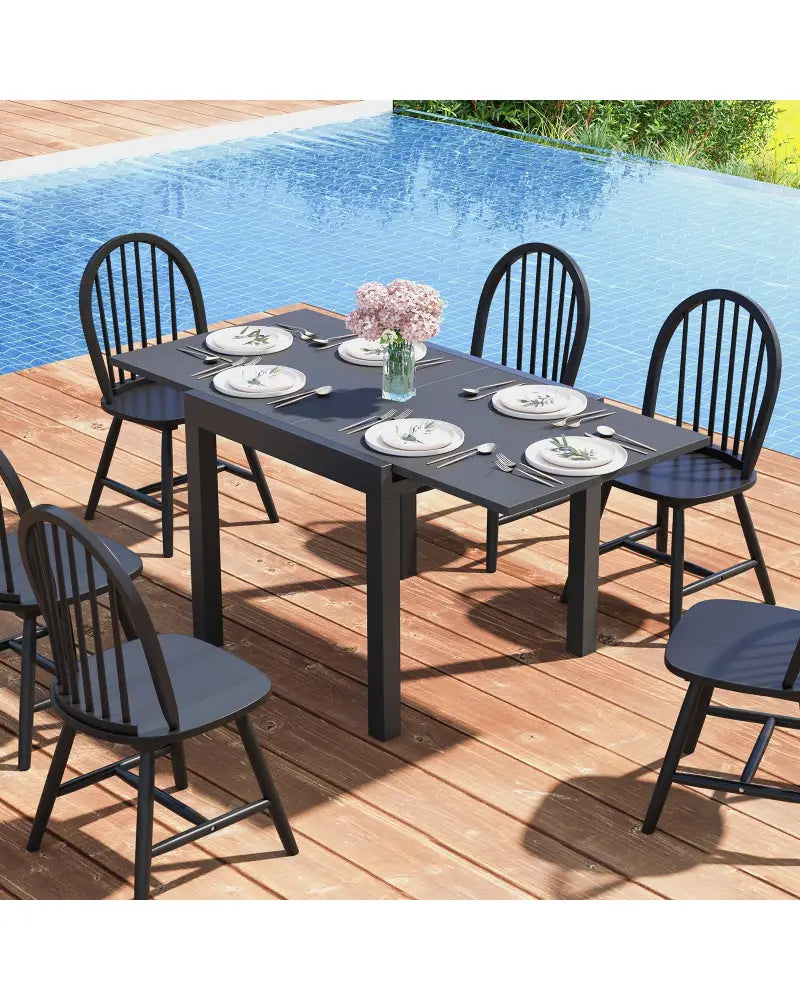 31.5 inches-63 inches Adjustable Patio Expandable Dining Table for 4-6 Person-Gray - Gray - Dining Tables