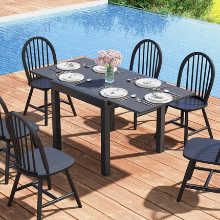 31.5 inches-63 inches Adjustable Patio Expandable Dining Table for 4-6 Person-Gray - Gray - Dining Tables