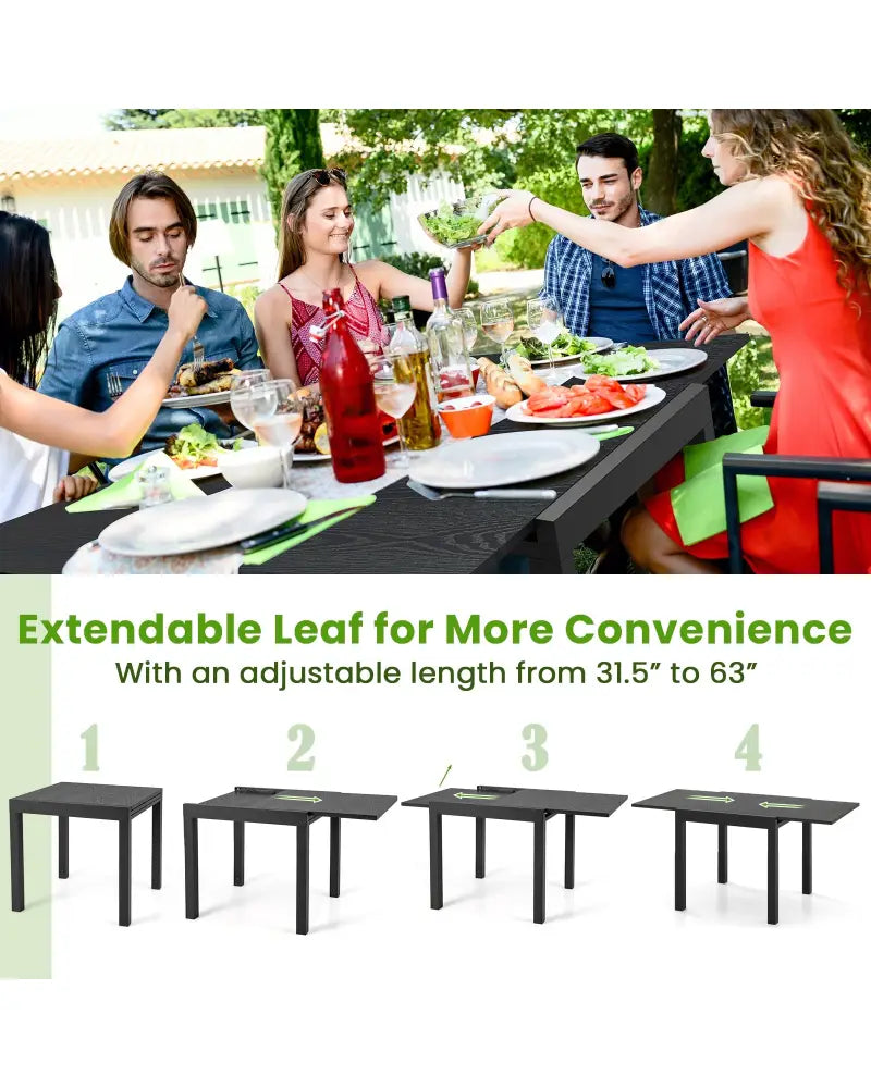 31.5 inches-63 inches Adjustable Patio Expandable Dining Table for 4-6 Person-Gray - Gray - Dining Tables