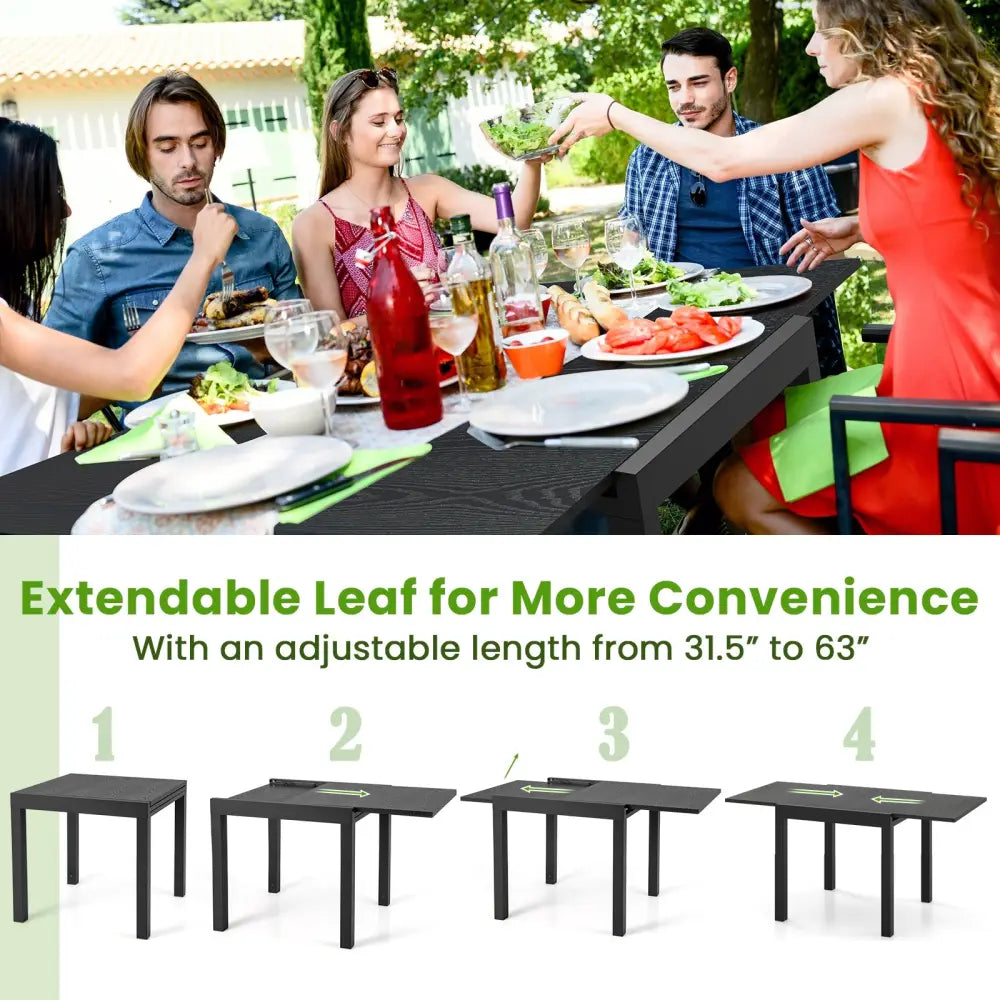 31.5 inches-63 inches Adjustable Patio Expandable Dining Table for 4-6 Person-Gray - Gray - Dining Tables