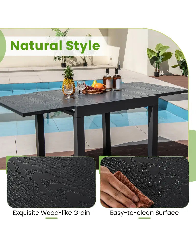 31.5 inches-63 inches Adjustable Patio Expandable Dining Table for 4-6 Person-Gray - Gray - Dining Tables