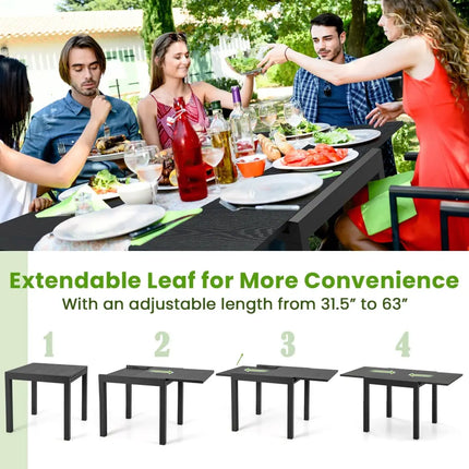 31.5 inches-63 inches Adjustable Patio Expandable Dining Table for 4-6 Person-Gray - Gray - Dining Tables