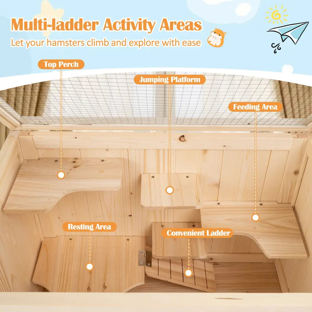 31.5 Inches Freestanding Hamster Cage Wooden Hamster Habitat Playpen-Natural - Natural - Pets