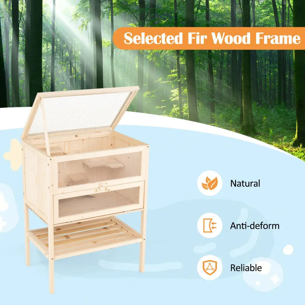 31.5 Inches Freestanding Hamster Cage Wooden Hamster Habitat Playpen-Natural - Natural - Pets