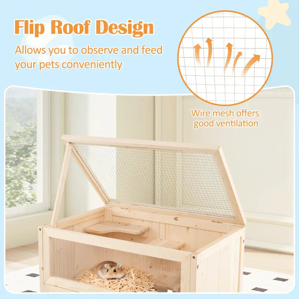 31.5 Inches Freestanding Hamster Cage Wooden Hamster Habitat Playpen-Natural - Natural - Pets