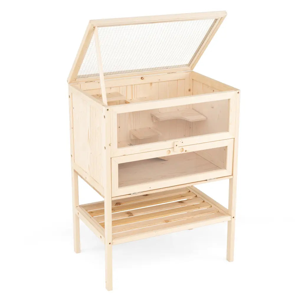 31.5 Inches Freestanding Hamster Cage Wooden Hamster Habitat Playpen-Natural - Natural - Pets