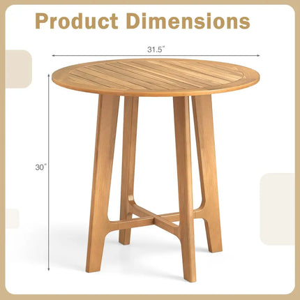 31.5 Inches Patio Dining Table with Slatted Tabletop and X-shaped Frame - Natural - Patio Dining Tables